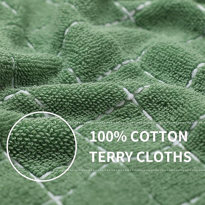 Homaxy 100% Cotton Terry Kitchen Towels(Grass Green, 13 x 28 inches), Checkered Designed, Soft and Super Absorbent Dish Towels, 24 Pack