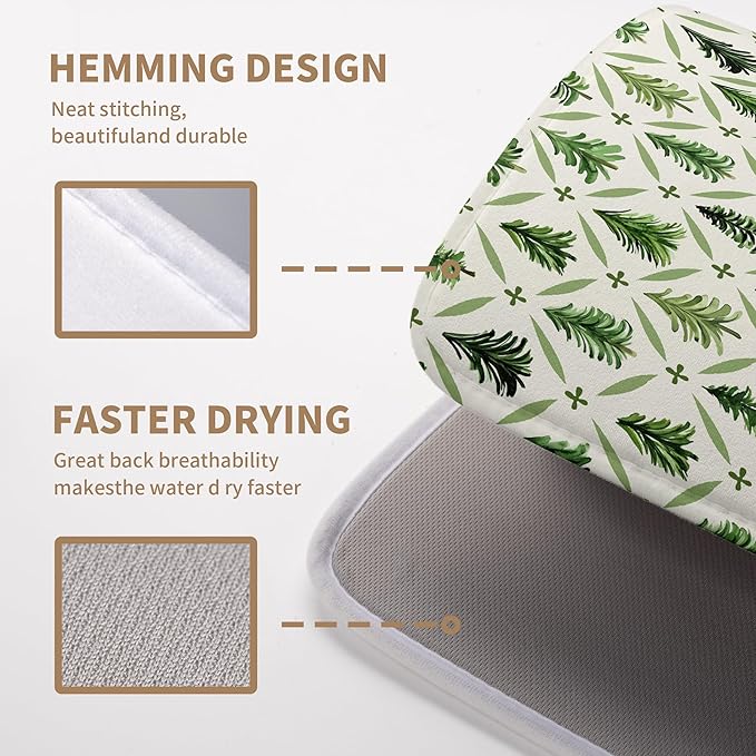 Christmas Dish Drying Mat for Kitchen Counter 18x24 Inch Sage Green Xmas Tree Drying Pad Winter Holiday Dish Draining Mat Microfiber Absorbent Dish Drainer Rack Mat for Coffee Bar