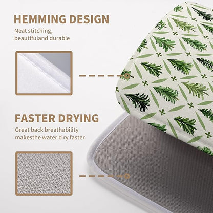 Christmas Dish Drying Mat for Kitchen Counter 18x24 Inch Sage Green Xmas Tree Drying Pad Winter Holiday Dish Draining Mat Microfiber Absorbent Dish Drainer Rack Mat for Coffee Bar