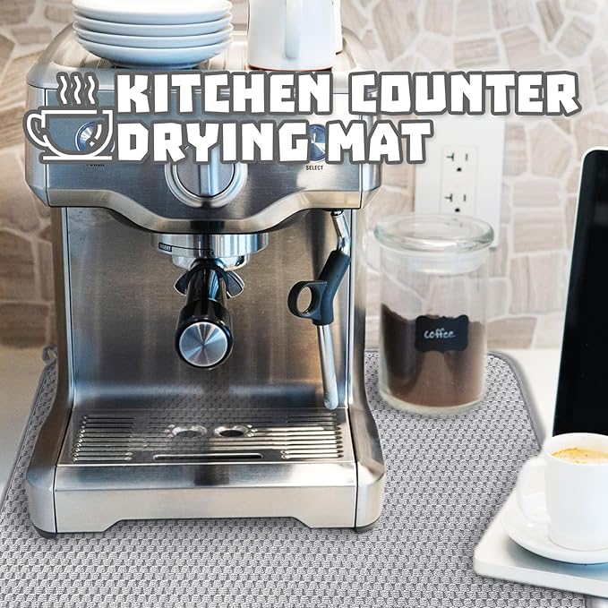 2Pcs XXL Dish Drying Mat,Absorbent Microfiber Dish Drainer Mats,Kitchen Counter Pads for Coffee Countertops,Sinks,Draining Racks(24×17",Gray)