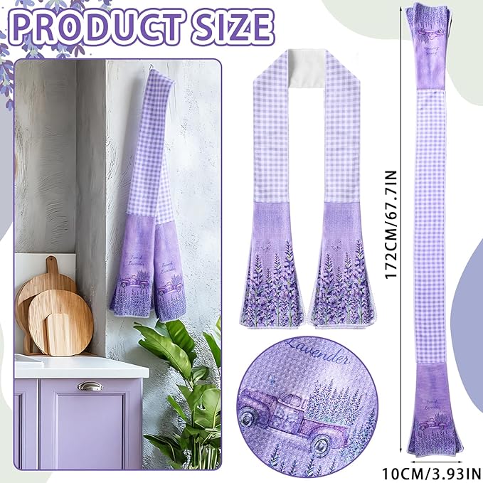 4 Pack Lavender Kitchen Scarf Boa Dish Towel Decor 4 x 68 Inch for Holiday Cooking Baking Accessories Plaid Cotton