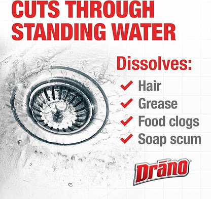 Drano Max Gel Drain Clog Remover & Cleaner, Fast-Acting to Unclog Standing Water & Remove Hair, Grease & Food Blockages, Safe for all Pipes & Septic, Kitchen Sinks, Bathroom Showers & Tubs, 80 Oz