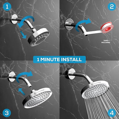 SparkPod Shower Head - High Pressure Rain - Premium Quality Luxury Design - Easy Clean Adjustable Replacement for Your Bathroom Shower Heads (Luxury Polished Chrome, 6 Inch Round)