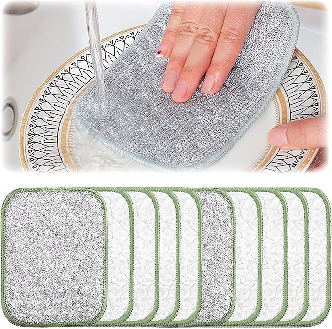 2025 New Multipurpose Wire Dishwashing Rags for Wet and Dry, Reusable Metal Scrubbing Pads Sponge Cloths, Non-Scratch Wire Dishcloth for Cleaning Kitchen Dishes, Sinks (Green 10 Pcs)