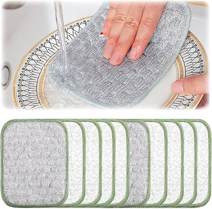 2025 New Multipurpose Wire Dishwashing Rags for Wet and Dry, Reusable Metal Scrubbing Pads Sponge Cloths, Non-Scratch Wire Dishcloth for Cleaning Kitchen Dishes, Sinks (Green 10 Pcs)