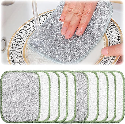 2025 New Multipurpose Wire Dishwashing Rags for Wet and Dry, Reusable Metal Scrubbing Pads Sponge Cloths, Non-Scratch Wire Dishcloth for Cleaning Kitchen Dishes, Sinks (Green 10 Pcs)