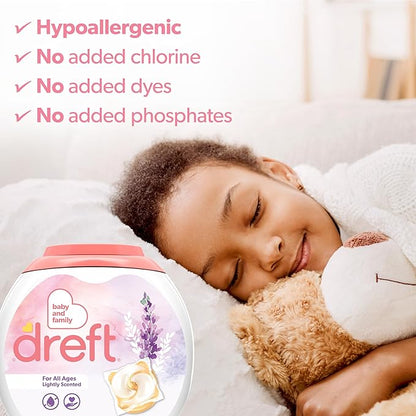 Dreft Laundry Bundle: Dreft Detergent Pacs, Lightly Scented, Lavender, HE Compatible, 45 Count + Dreft Blissfuls In-Wash Scent Booster Beads, Baby Fresh Scent, 24 oz