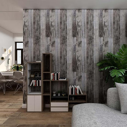 Yun-aeon Gray Wood Peel and Stick Wallpaper 34.6" X 480" Self Adhesive Wallpaper Backsplash Line Removable Wall Paper Bathroom Old Furniture Renovation Furniture
