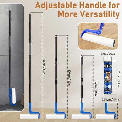 10" Large Lint Roller for Pet Hair Extra Sticky, Floor Lint Rollers Long Handle with Big Lint Rollers Refills for Couch Carpets Furniture Wall Clothing Floor Cleaning, Blue