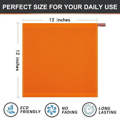 Kitinjoy 100% Cotton Kitchen Dish Cloths (12 X 12 Inches, Orange), 12 Pack Waffle Weave Ultra Soft Absorbent Dish Towels for Drying Dishes Quick Drying Kitchen Towels Dish Rags