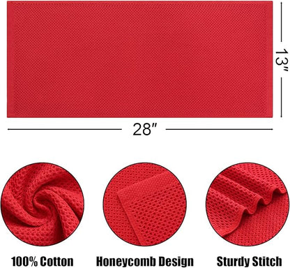 Kitinjoy 100% Cotton Waffle Weave Kitchen Hand Towels (13 x 28 Inches, Red), 4-Pack Super Soft and Absorbent Dish Towels for Drying Dishes