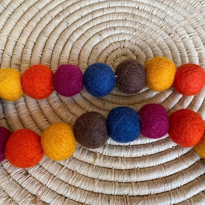 Happy Harvest Garland Wool Felt Balls - 100% Handmade Pom Poms - (50) Pure New Zealand Wool Felt Balls - DIY Pompoms - Approximately 1" Size - Drawstring Muslin Bag