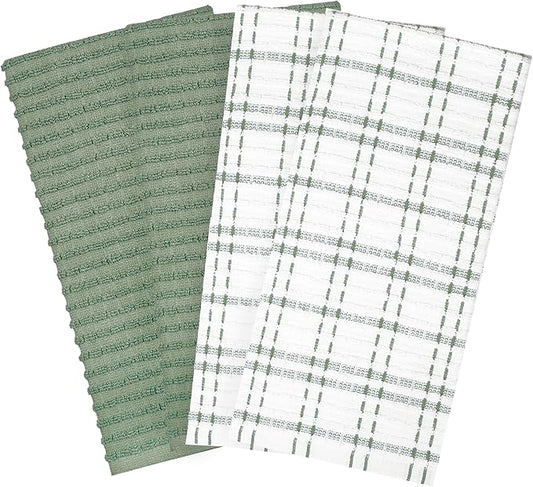 Ritz Royale Collection 100% Combed Terry Cotton, Highly Absorbent, Oversized, Kitchen Towel Set, 28" x 18", 4-Pack, Solid and Coordinate, Juniper