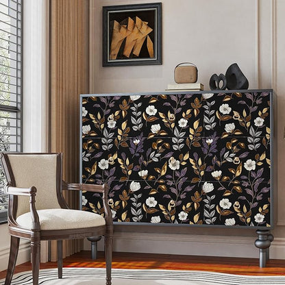 Fvlow Dark Floral Wallpaper Peel and Stick Vintage Gold Leaf Contact Paper Black Floral Wallpaper Waterproof Self-Adhesive Wall Covering for Bedroom Countertop Desk Cabinets 17.4" x 118"