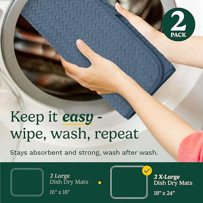 Cuisinart Dish Drying Mats for Kitchen Counter - (2) 18" x 24" Ultra Absorbent Dish Drying Mat XL - Foldable, Machine Washable, Fast Drying Dish Mat (Geostripe)