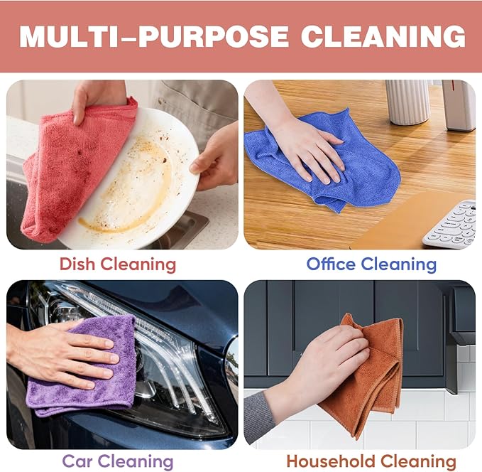 10 Colors Microfiber Cleaning Cloths, 400 Pack Assorted Cleaning Rags, Highly Absorbent Microfiber Towels for Car, Kitchen, Bathroom and Household Cleaning, 11.8"X11.8"