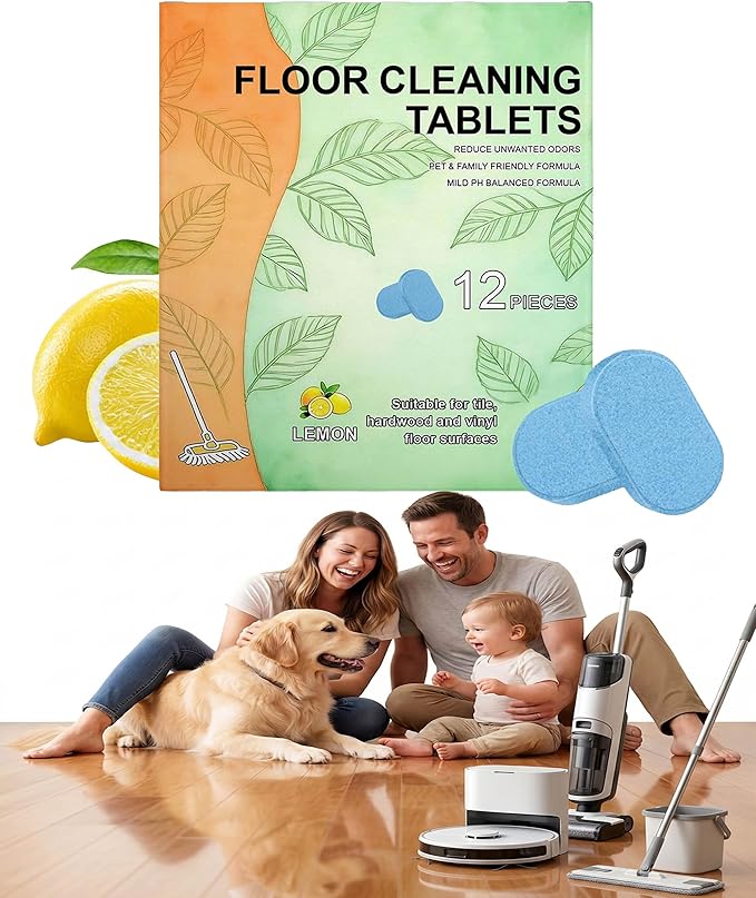 Floor Cleaning Tablets: 1 Tab = 2l Pre-Measured Solution, Streak-Free & Non-sticky for Barefoot Clean, Protects & Shines All Floors, Zero-Plastic & Space-Saving, For Mops & Robot Vacuums (1set)