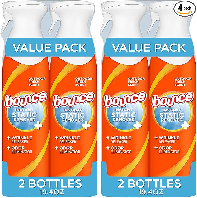 Bounce Rapid Touch-Up 3 in 1 Wrinkle Releaser Clothing Spray,Fabric Refresher,Odor Eliminator & Anti Static,9.7 ounces,(Pack of 4)