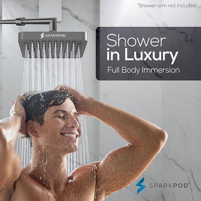 SparkPod Shower Head - High Pressure Rain - Premium Quality Luxury Design - Easy Clean Adjustable Replacement for Your Bathroom Shower Heads (Charcoal Grey, 6 Inch Square)