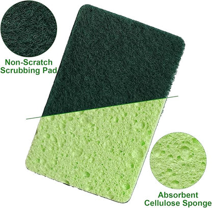 12 Pack Non-Scratch Dish Sponges and 12 Pack Wire Dishwashing Rags Set, Gentle Scrub Sponges and Reusable Non-Scratch Wire Dishcloth for Kitchen, Bathroom, and Household Cleaning