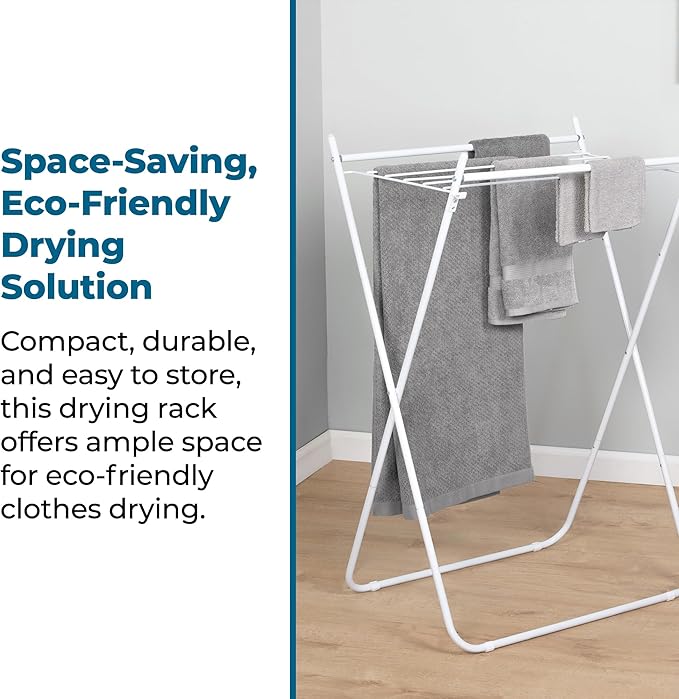 Honey-Can-Do Easy-Fold Collapsible Clothes Drying Rack – Sturdy Metal Laundry Rack, Holds 40 lbs., Space-Saving Clothes Rack, Towel Rack, Foldable Laundry Drying Rack for Indoor/Outdoor Use – White