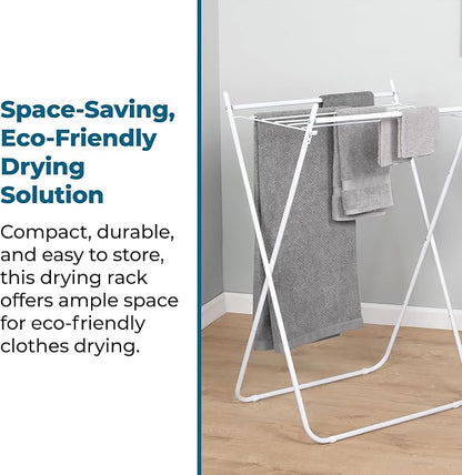 Honey-Can-Do Easy-Fold Collapsible Clothes Drying Rack – Sturdy Metal Laundry Rack, Holds 40 lbs., Space-Saving Clothes Rack, Towel Rack, Foldable Laundry Drying Rack for Indoor/Outdoor Use – White