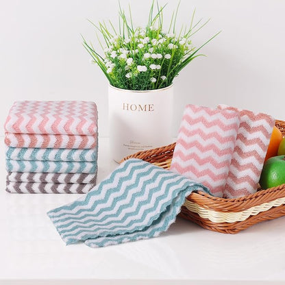 Homaxy 12 Pack Kitchen Dish Cloths, Ultra Soft and Absorbent Dish Towels, Reusable Fast Drying Microfiber Cleaning Cloth, Wave Coral Velvet No-lint Cleaning Rags, 10 x 10 inches, Multicolor