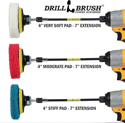 Drillbrush - Rotary Drill Brush Cordless Scrubber - Deck Scrub Brush Kit - Concrete, Marble, Brick, Stone, Ceramic Tile Cleaner Brushes - Bathroom Power Scrubbing Pads - Glass Shower Door Cleaner