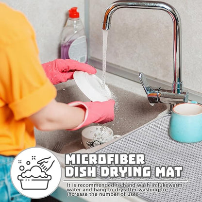 2Pcs XXL Dish Drying Mat,Absorbent Microfiber Dish Drainer Mats,Kitchen Counter Pads for Coffee Countertops,Sinks,Draining Racks(24×17",Gray)