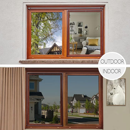 HIDBEA One Way Privacy Window Film, Daytime Mirror Reflective Heat Control UV Sun Blocking Non-Adhesive Static Cling Window Tint for Home and Office (Black-Silver, 23.6 Inch x 13.1 Feet)