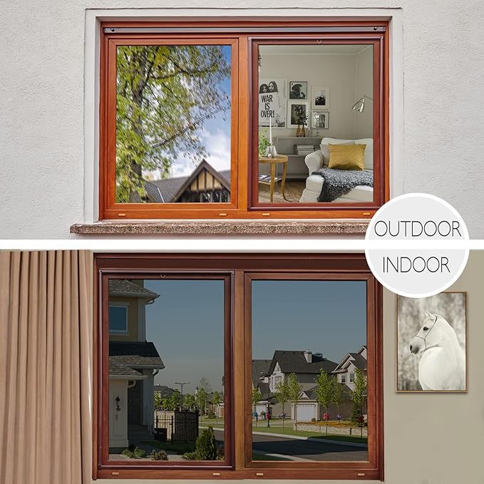 HIDBEA One Way Privacy Window Film, Daytime Mirror Reflective Heat Control UV Sun Blocking Non-Adhesive Static Cling Window Tint for Home and Office(Black-Silver, 41.3 Inch x 13.1 Feet)