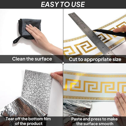 Peel and Stick Wallpaper Borders, Self-Adhesive Waterproof PVC Foam Wall Base for Kitchens, Living Rooms, Bedrooms and Bathrooms, 3.93" x 196.8" 1 Roll (Golden)