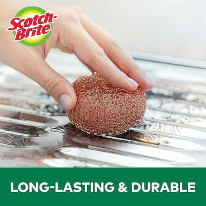 Scotch-Brite Copper Coated Scrubbing Scour Pads, 3 Scouring Scrubber Pads (Pack of 2)