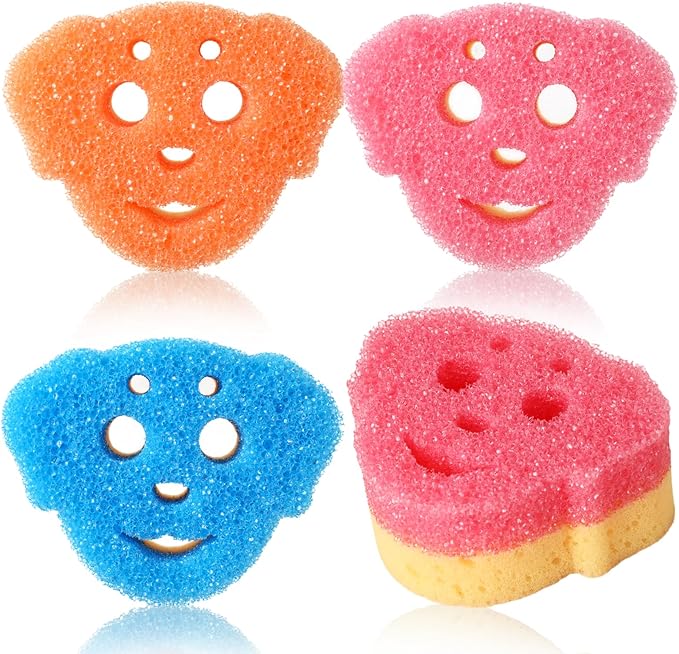 6 Pack Cute Dog Dish Sponge, Dual-Sided Cleaning Reusable Scrubbing Sponges for Dishes, Kitchen Accessories Dishwashing Sponge Scrubbers Kitchen Things Car Wash Sponges Non Scratch