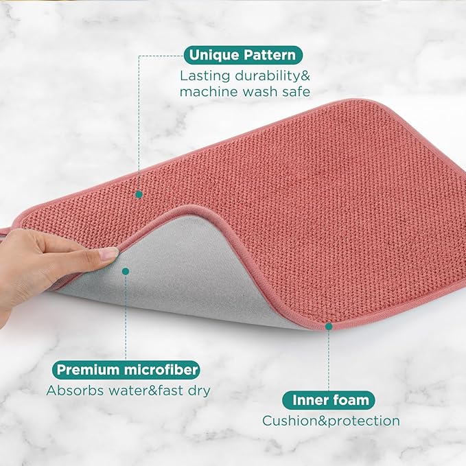 GeeRic Microfiber Dish Drying Mat, Super Absorbent Kitchen Dish Drying Pad, Reversible for Countertop, 12*16 inch Red