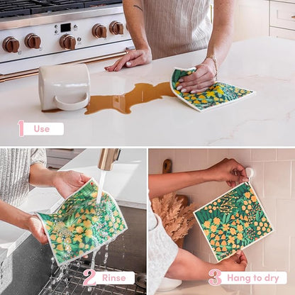 Papaya Reusable Paper Towels, Premium Swedish Dishcloths with Hook, Non-Scratch Reusable Paper Towel, 1 Sheet Replaces 17 Rolls - 2 Sheets, 1 Hook