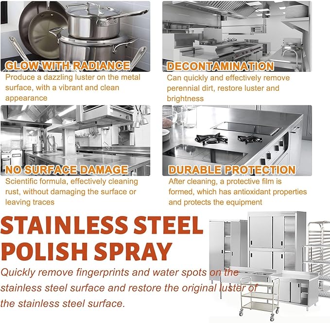 Kitchen Heavy Duty Cleaner Spray, 2025 Stainless Steel Cleaner, Kitchen Cookware Oil Stains, Black Dirt On the Bottom of Pots, Rust Removal and Anti-rust Cleaner