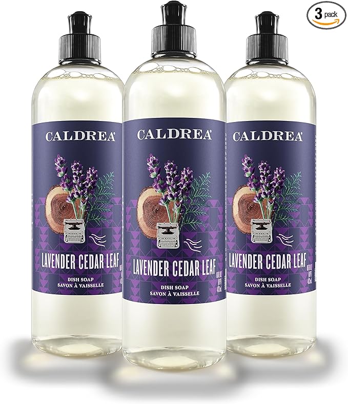 Caldrea Dish Soap, Biodegradable Dishwashing Liquid made with Soap Bark and Aloe Vera, Lavender Cedar Leaf, 16 oz , 3 Pack