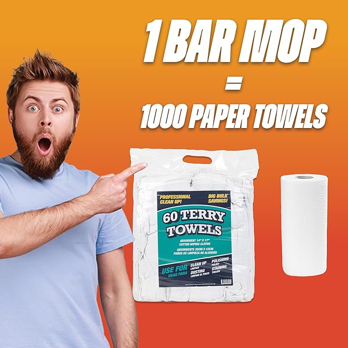 Arkwright TT60 Terry Cloth Rags Bulk, Pallet of 7500, 100% Cotton Cleaning Towels for Kitchen, Auto Shop and Bar Use, Absorbent Machine Washable, 14 x 17 in, White