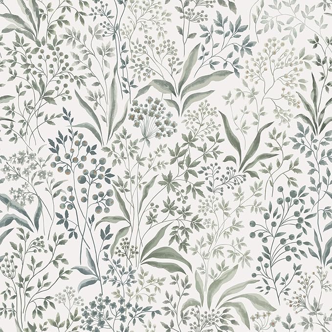 Heroad Peel and Stick Wallpaper Green Contact Paper 17.3''x78.7'' Floral Wall Paper Boho Removable Self Adhesive Wallpaper for Cabinets Drawers Liner for Bedroom Bathroom Waterproof Decor Vinyl Roll