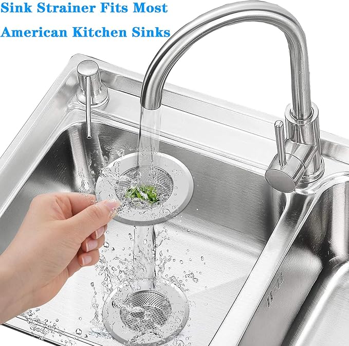 2 PCS Kitchen Sink Drain Strainer 4.5" Diameter - Stainless Steel Kitchen Sink Basket Strainer, Large Wide Rim 4.5" Diameter - Fits Most American Kitchen Sinks