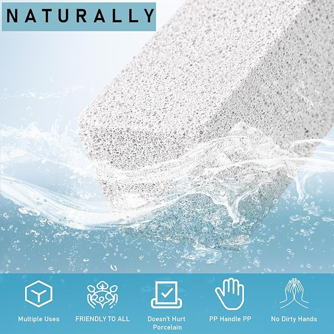 2 Pack Pumice Cleaning Stone with Handle, Toilet Bowl Cleaner Toilet Brush with Non-Slip Long Plastic Handle for Kitchen/Bath/Pool/Household Cleaning （White）