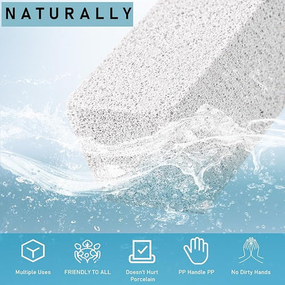 2 Pack Pumice Cleaning Stone with Handle, Toilet Bowl Cleaner Toilet Brush with Non-Slip Long Plastic Handle for Kitchen/Bath/Pool/Household Cleaning （White）