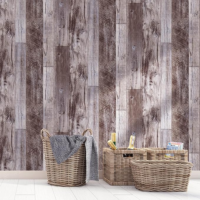 Yun-aeon Gray Wood Peel and Stick Wallpaper 17.3" X 400" Self Adhesive Wallpaper Backsplash Line Removable Wall Paper Bathroom Old Furniture Renovation Furniture