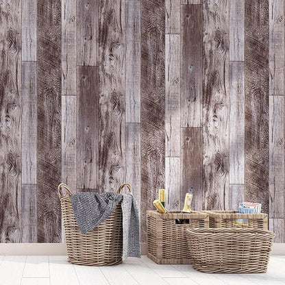 Yun-aeon Gray Wood Peel and Stick Wallpaper 17.3" X 400" Self Adhesive Wallpaper Backsplash Line Removable Wall Paper Bathroom Old Furniture Renovation Furniture