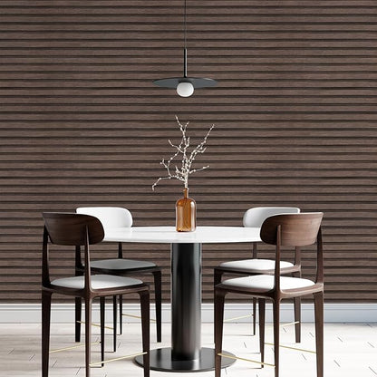 Yun-aeon Natural Wood Peel and Stick Wallpaper Wood Slats - 17.3"x 480" Dark Brown Self-Adhesive Waterproof Vinyl Removable Wall Paper for Wall Decor Bedroom
