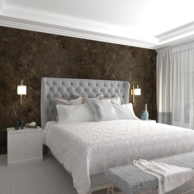 3yecao 48"×591" Extra Wide Big Roll Large Size Dark Brown Tan Gray Concrete Wallpaper Peel and Stick Waterproof Thick Charcoal Grey Concrete Contact Paper Vinyl Taupe Cement Tile Stickers for Bedroom