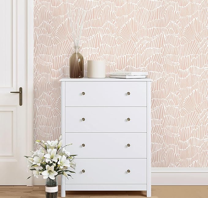 Guvana Pink Wallpaper Peel and Stick Modern Light Pink and White Contact Paper Boho Striped Wall Paper Self Adhesive Waterproof Wallpaper for Bedroom Bathroom Accent Wall Decor Vinyl Roll 17.3"×394"