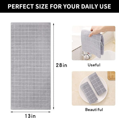 Homaxy 100% Cotton Terry Kitchen Towels(Light Grey, 13 x 28 inches), Checkered Designed, Soft and Super Absorbent Dish Towels, 8 Pack