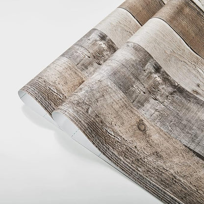 Yun-aeon Natural Wood-Grey Wood Contact Paper Peel and Stick Wallpaper 17.3"x 120"Self Adhesive Removable Vintage Faux Wood Wall Paper Plank Shelf Home Decoration Kitchen Counter Cover Use